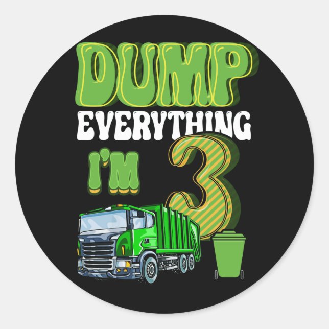 Sticker Rond Enfants Recyclage des ordures 3 ans Vieux camion à (Devant)