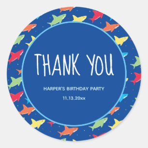 Sticker Rond Enfants requin Anniversaire Merci