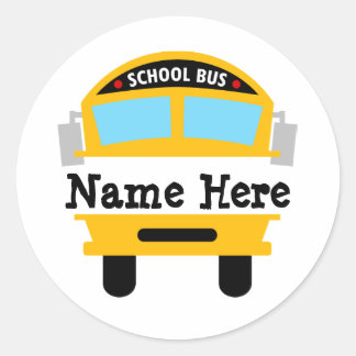 Sticker Rond Enfants Retour à l'école Bus Personnaliser le nom