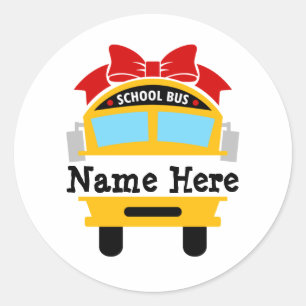 Sticker Rond Enfants Retour à l'école Bus Personnaliser Nom Cla