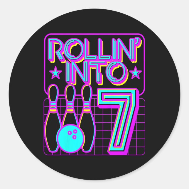 Sticker Rond Enfants Rollin In 7 Bowling Bowler 7e Anniversaire (Devant)