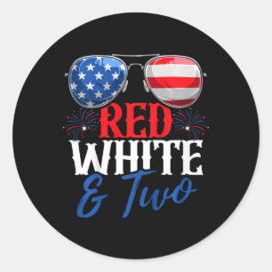 Sticker Rond Enfants Rouge Blanc Et Deux 4 juillet Anniversaire