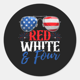 Sticker Rond Enfants Rouge Blanc Et Quatre 4 juillet Anniversai