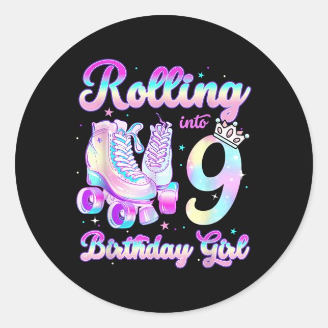Sticker Rond Enfants Roulant Dans 9 Roller Patinage 9e Annivers (Devant)