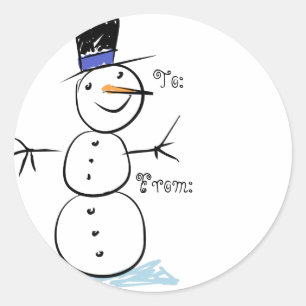 Sticker Rond Enfants Snowman Noël Tags cadeaux