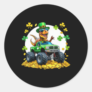Sticker Rond Enfants St Patricks Day 2026 - Dinosaure montant u