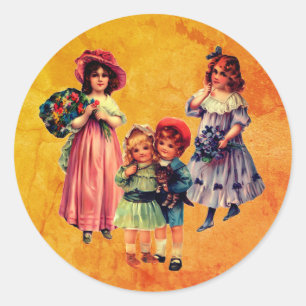 Sticker Rond Enfants victoriens Art Vintage