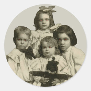Sticker Rond Enfants victoriens Drôle Mal Déplaisant Démonique 
