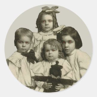 Sticker Rond Enfants victoriens Drôle Mal Déplaisant Démonique 