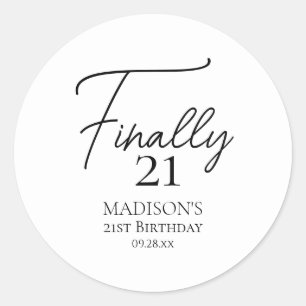 Sticker Rond Enfin 21 Noir & Blanc 21e anniversaire