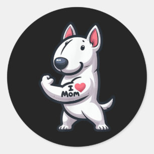Sticker Rond English Bull Terrier I Love Maman Funny Chien Tatt