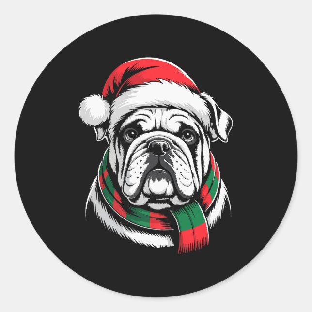 Sticker Rond English Bulldog Xmas Santa Hat F Christmas Costume (Devant)