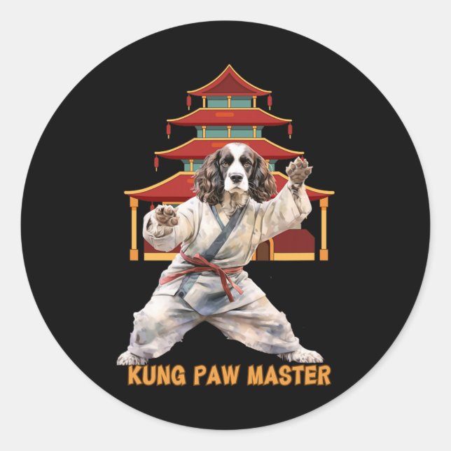 Sticker Rond English Springer Spaniel Karate Martial Arts Dog L (Devant)