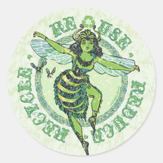 Sticker Rond Engrenage Jour des terres d'abeilles vertes Enviro