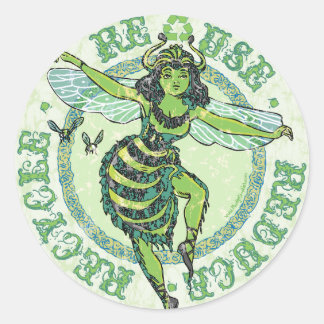 Sticker Rond Engrenage Jour des terres d'abeilles vertes Enviro