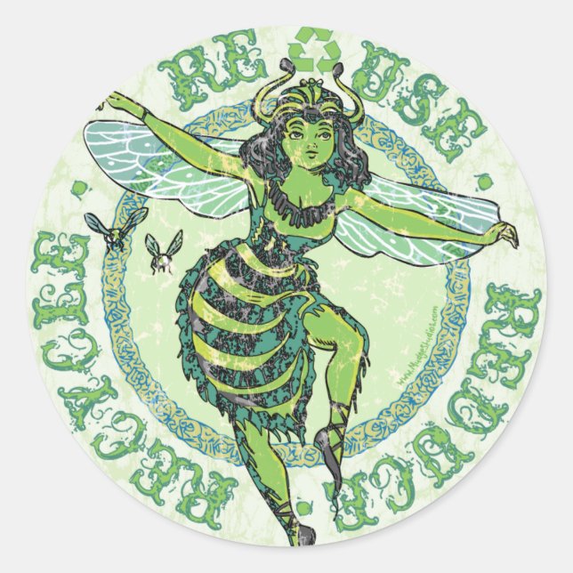 Sticker Rond Engrenage Jour des terres d'abeilles vertes Enviro (Devant)