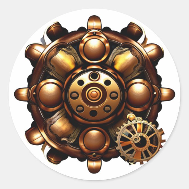 Sticker Rond Engrenages en cuivre et métal doré Steampunk (Devant)