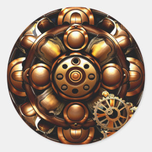 Sticker Rond Engrenages en métal cuivre Steampunk cuivre 