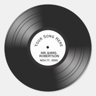 Sticker Rond Enregistrement Album Chanson Nom Date Mariage / An
