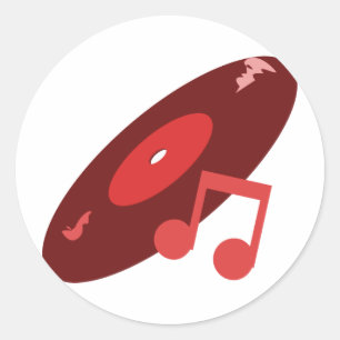 Sticker Rond Enregistrement de musique rétro et note rouge