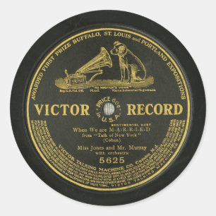 Sticker Rond Enregistrement de phonographe Vintage VICTOR RECOR
