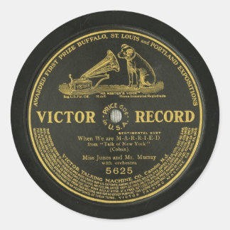 Sticker Rond Enregistrement de phonographe Vintage VICTOR RECOR