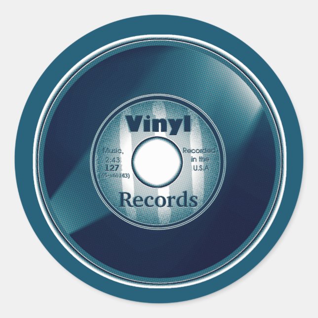 Sticker Rond Enregistrement VINYL 45 tr/min, Bleu (Devant)