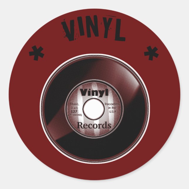 Sticker Rond Enregistrement VINYL 45 tr/min, noir et rouge (Devant)