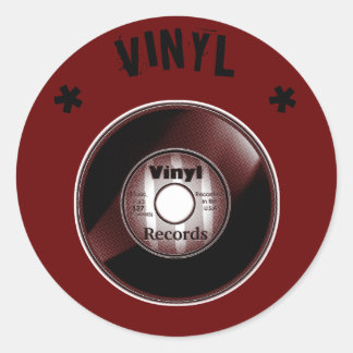 Sticker Rond Enregistrement VINYL 45 tr/min, noir et rouge