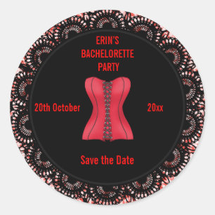 Sticker Rond Enregistrer la date Bachelorette Red Corset dessou
