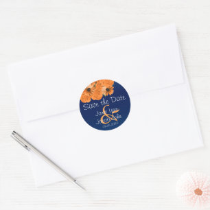 Sticker Rond Enregistrer la date - Beau Rose orange et bleu mar
