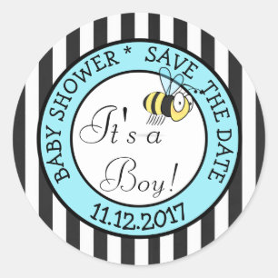 Sticker Rond Enregistrer la date, Bee It a Boy Baby shower Stic