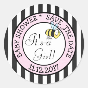 Sticker Rond Enregistrer la date, Bee It a Girl Baby shower Sti