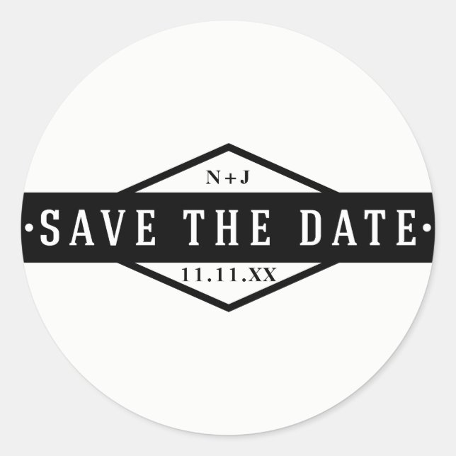 Sticker Rond ENREGISTRER LA DATE Black & White Modern Rustic Cu (Devant)
