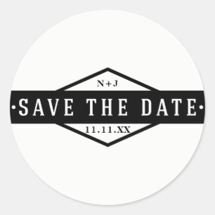 Sticker Rond ENREGISTRER LA DATE Black & White Modern Rustic Cu
