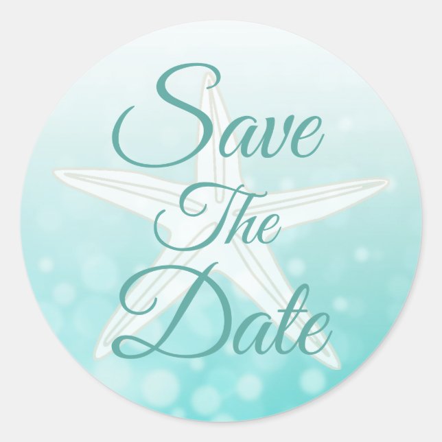 Sticker Rond Enregistrer la date Bulles Turquoises StarfishMari (Devant)