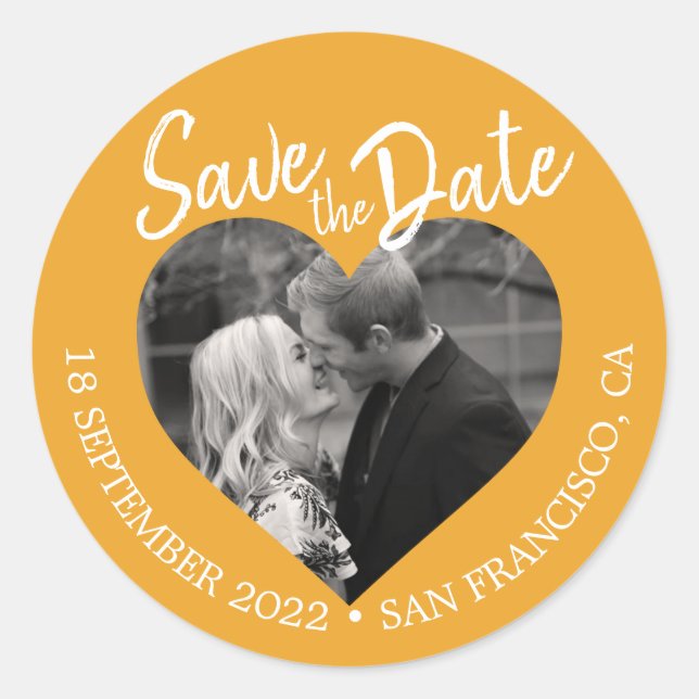 Sticker Rond Enregistrer la date Coeur photo Mellow Jaune (Devant)