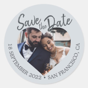 Sticker Rond Enregistrer la date Coeur Photo Pastel Blue