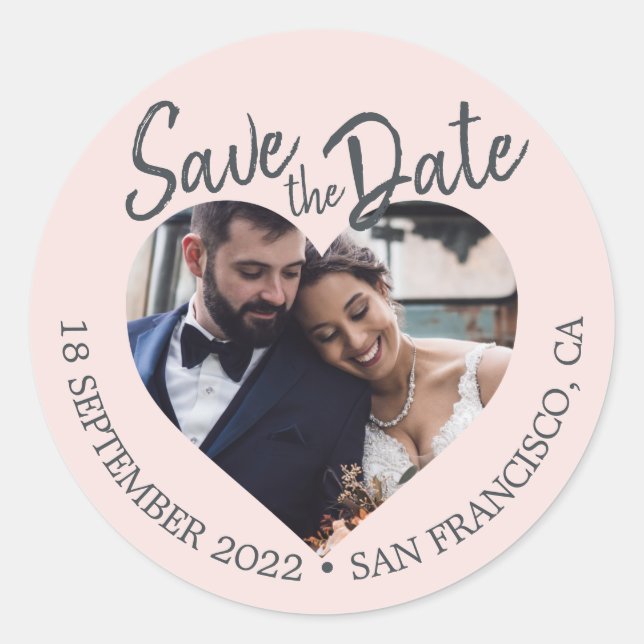 Sticker Rond Enregistrer la date Coeur Photo Pastel rose (Devant)