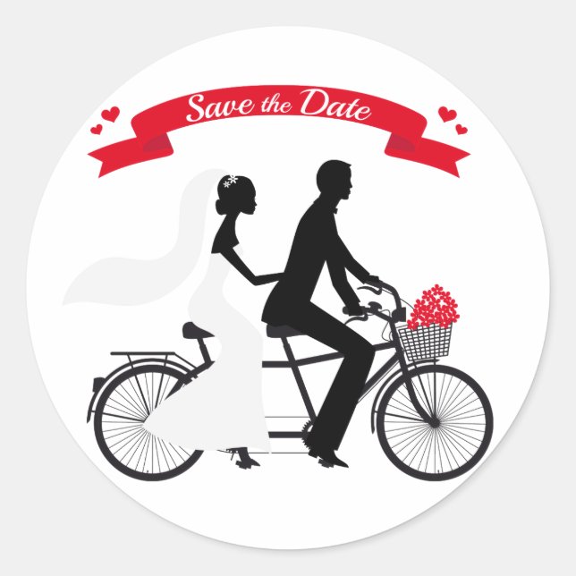 Sticker Rond Enregistrer la date, faire-part de mariage tandem  (Devant)