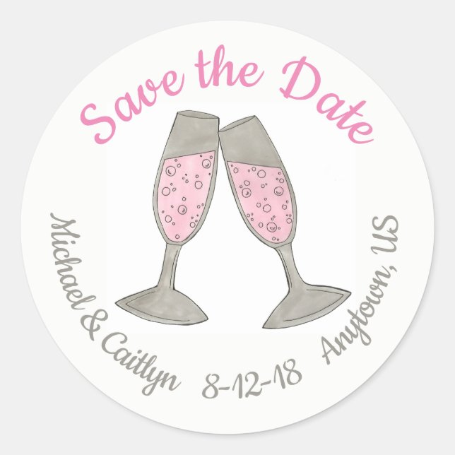 Sticker Rond Enregistrer la date Mariage de toast de Champagne  (Devant)