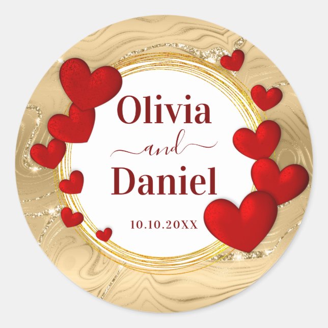 Sticker Rond Enregistrer la date, Mariage personnalisé Coeurs r (Devant)