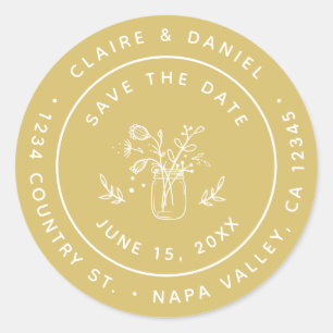 Sticker Rond Enregistrer la date Mason Jar Flowers Adresse de r