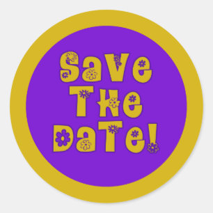 Sticker Rond Enregistrer la date Purple et Gold