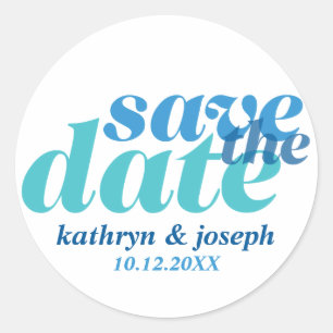 Sticker Rond Enregistrer la date VRAI mariage bleu fiançailles 