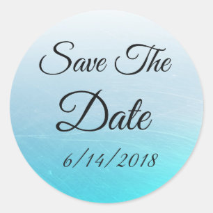 Sticker Rond Enregistrer l'autocollant Mariage bleu Aqua Date
