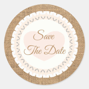 Sticker Rond Enregistrer l'autocollant Mariage de Burlap rustiq