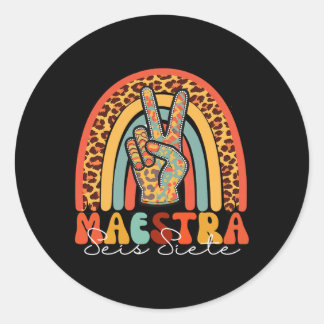Sticker Rond Enseignant bilingue espagnol Maestra Seis Siete Si