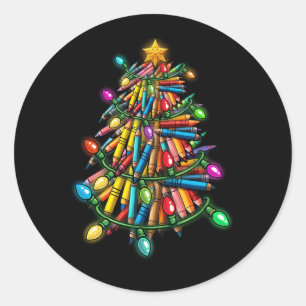 Sticker Rond Enseignant Crayon Arbre de Noël Forme de lumière