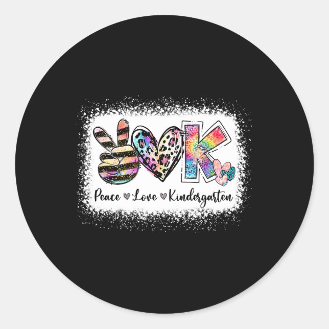 Sticker Rond Enseignant de l'année Peace Love Kindergarten Team (Devant)